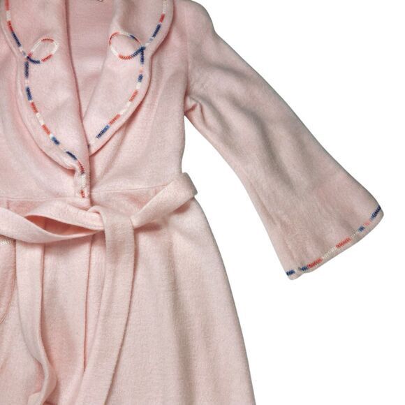 BEATRICE PINES Vintage Robes Womens M Pink Soft Embroidered Belted Chic Relaxed - Picture 4 of 14